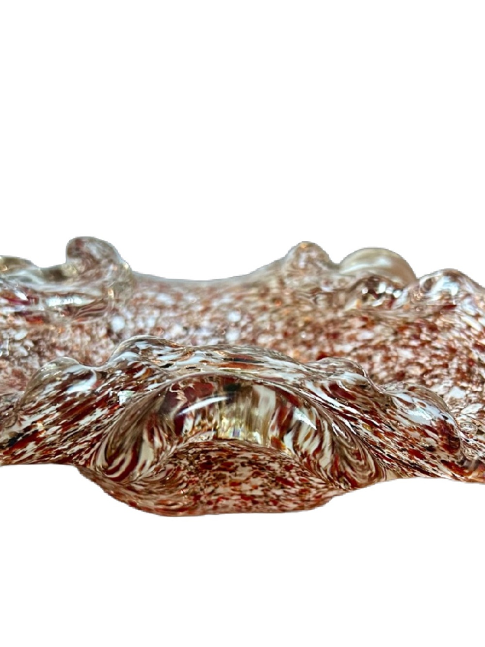 Vintage Art Glass Ruffled Bowl Confetti Aventurine 6” Hand Blown